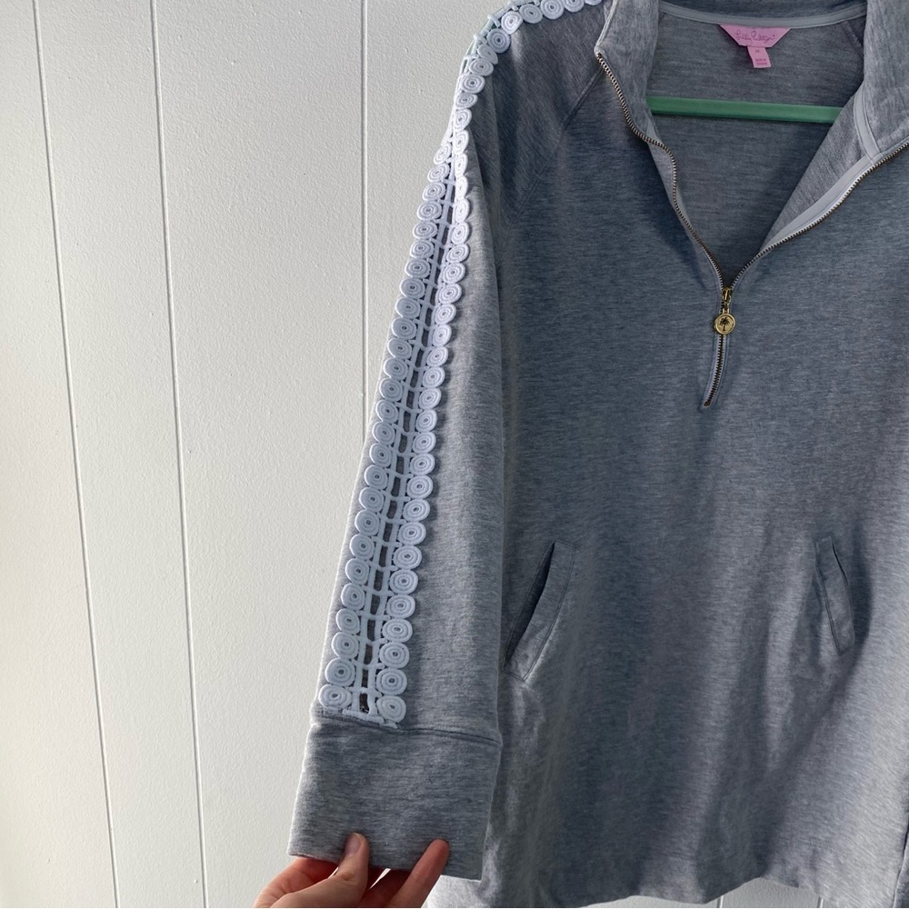 Lilly Pulitzer Skipper Popover Lace Sleeve Dress Heathered Grey Size Medium - Picture 8 of 13